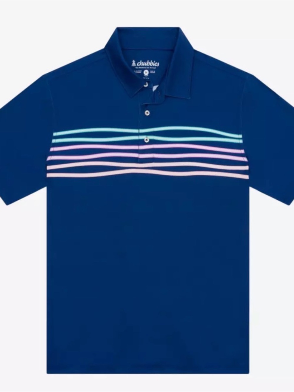 Like New! Boys Chubbies Navy Performance Polo with Neon Stripes, UPF 50+ Sz. M